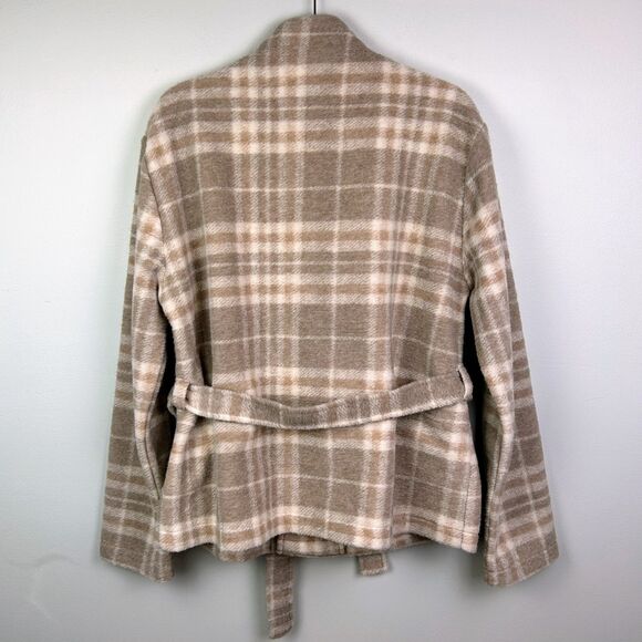 NWT Yest Netherlands Evolet Jacket Short Blanket Coat Sandy White Plaid Tie 12 - Picture 8 of 16